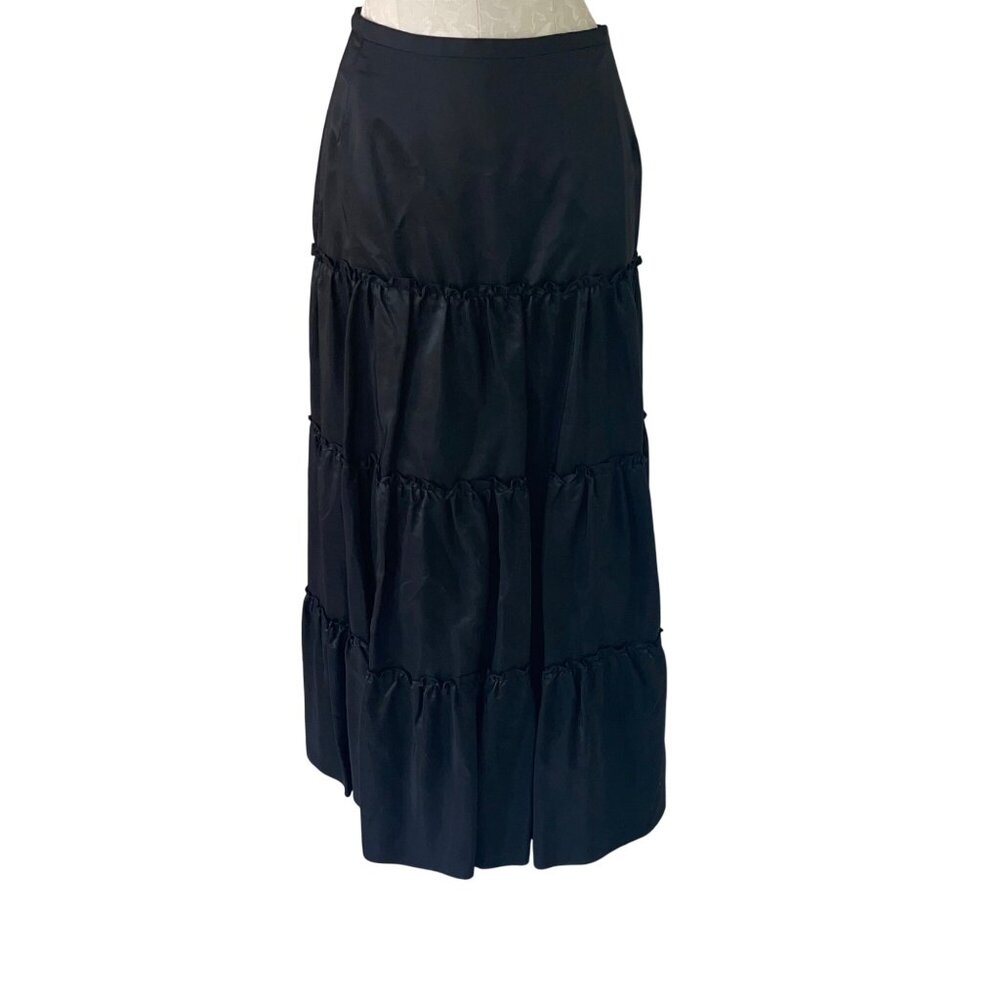 JS Collection Vintage Womens Skirt Size 8 Black Taffeta Tiered Ruffle Maxi